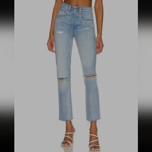 NWT GRLFRND "Karolina" Distressed High Rise Straight Crop Jeans Size 28